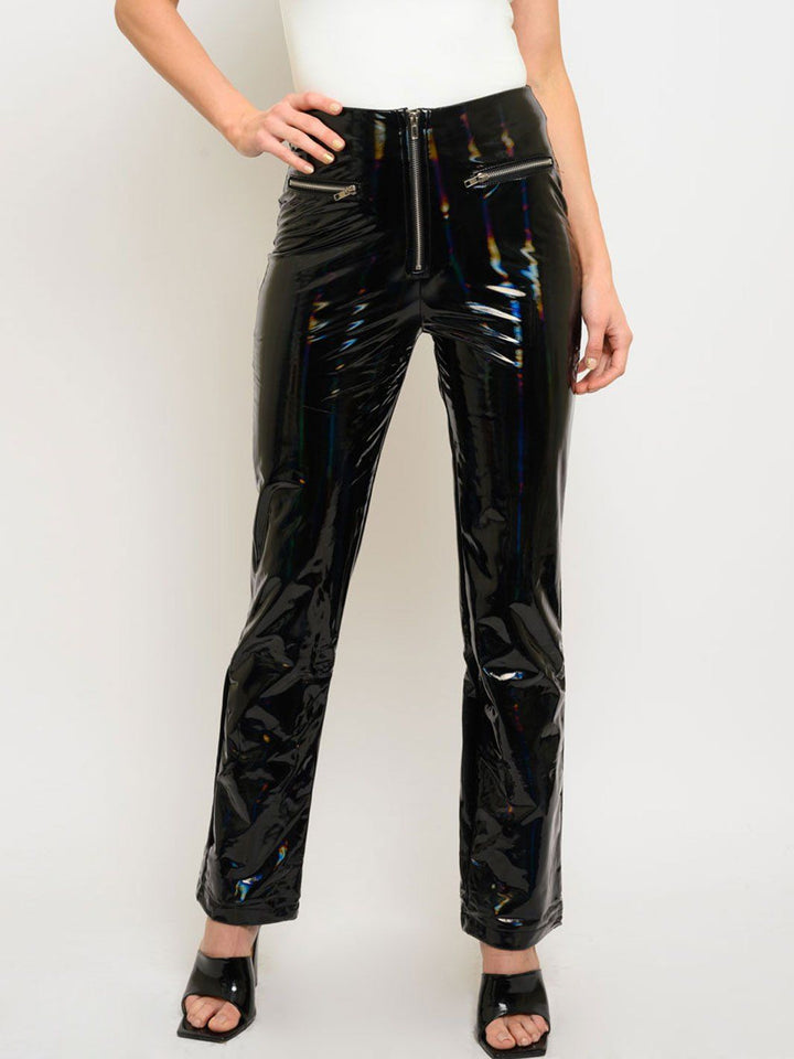 WOMEN'S PU ZIPPER CLOSURE PANTS