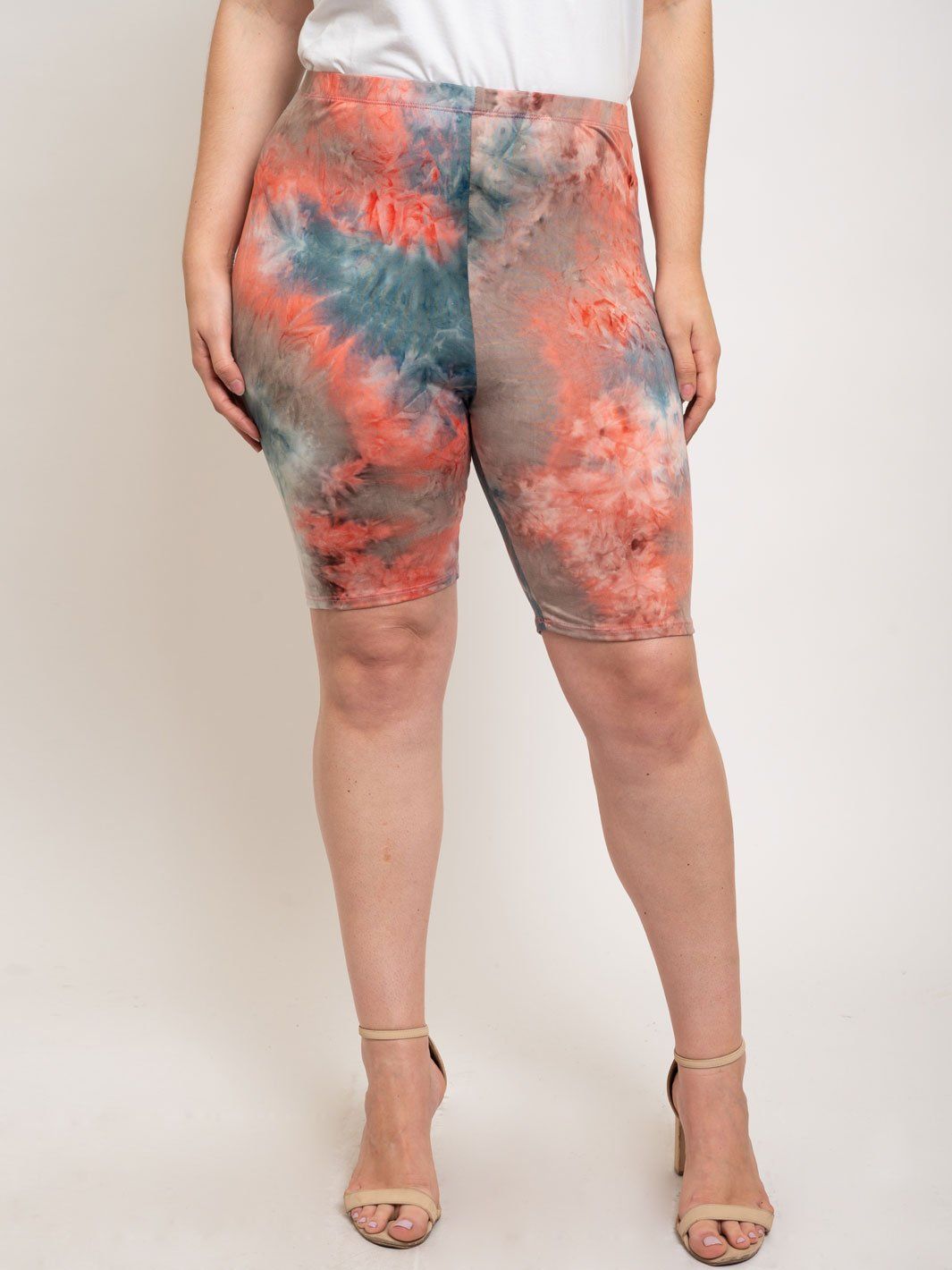 PLUS SIZE BIKER TIE DYE SHORTS