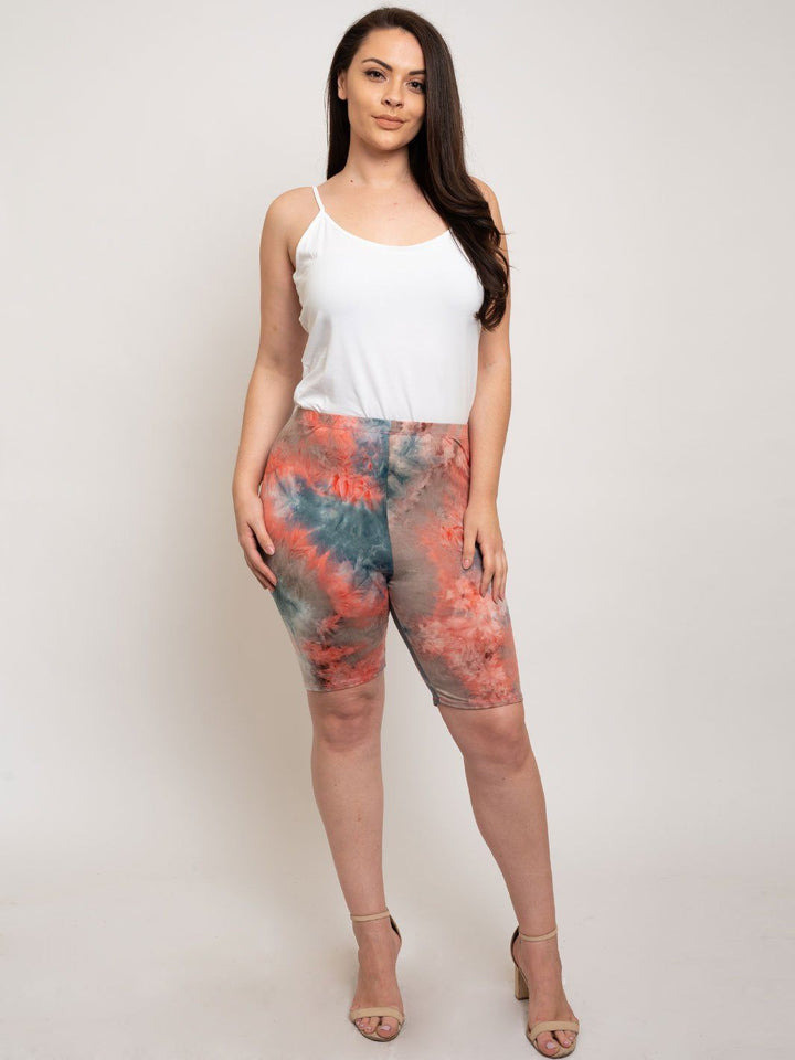PLUS SIZE BIKER TIE DYE SHORTS