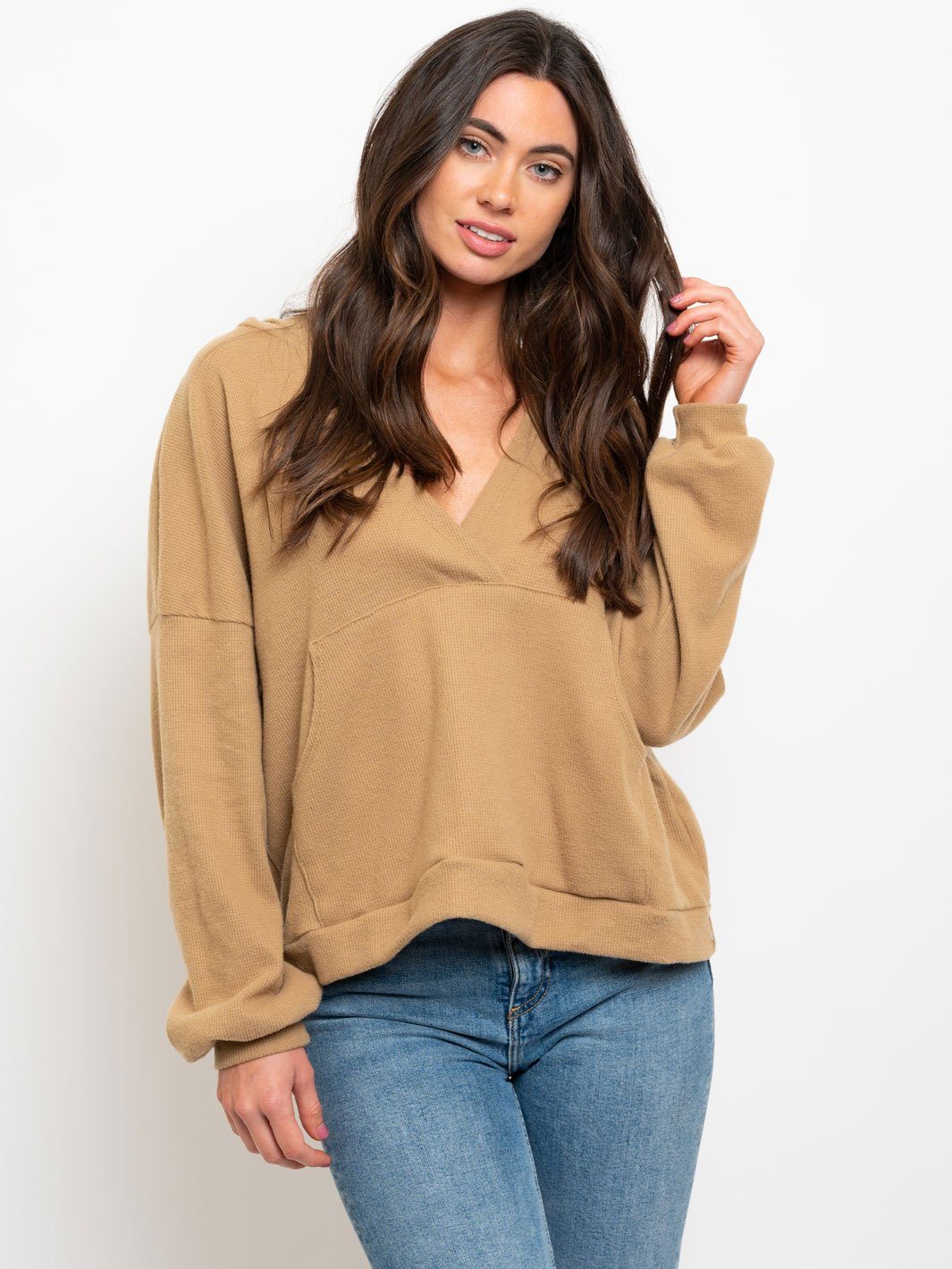 WOMEN'S HOODIE POCKETS LONG SLEEVE SWEATER