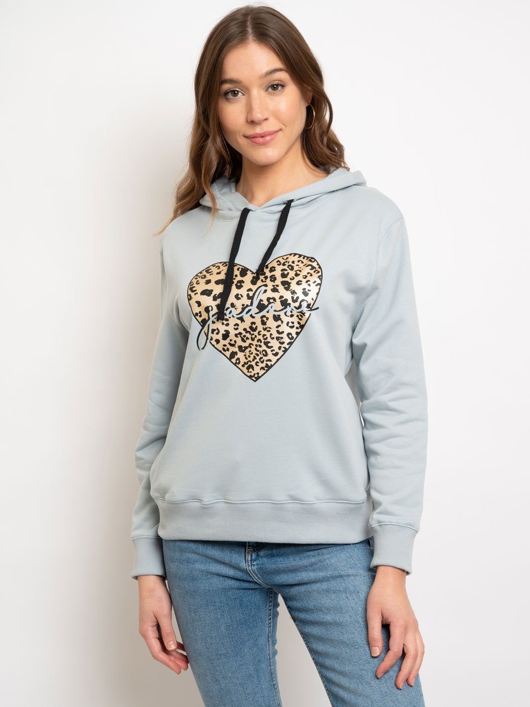 WOMEN'S LONG SLEEVE PRINTED FRENCH TERRY HOODIE SWEATER