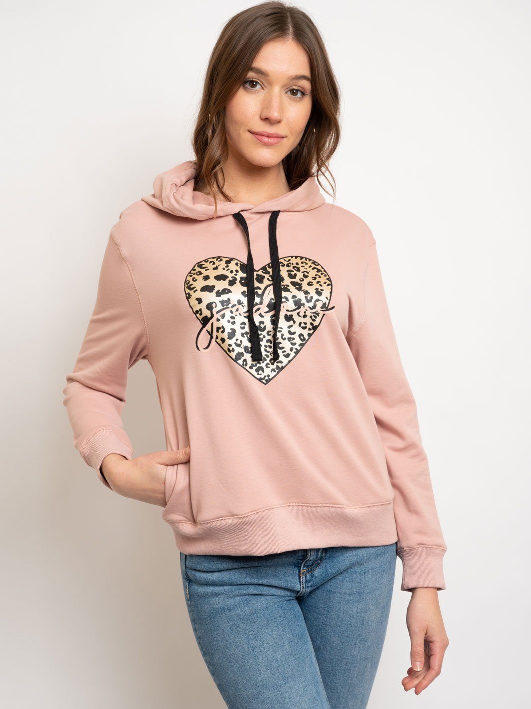 WOMEN'S LONG SLEEVE PRINTED FRENCH TERRY HOODIE SWEATER