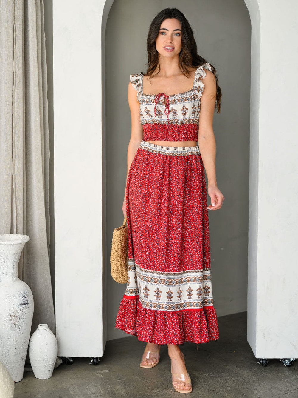 WOMEN'S TOP & SKIRT FLORAL PRINT 2PC. SET