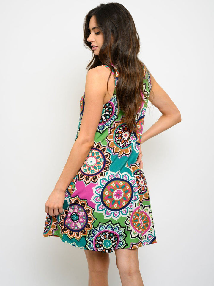 WOMEN'S SLEEVELESS MULTI PRINT MINI DRESS