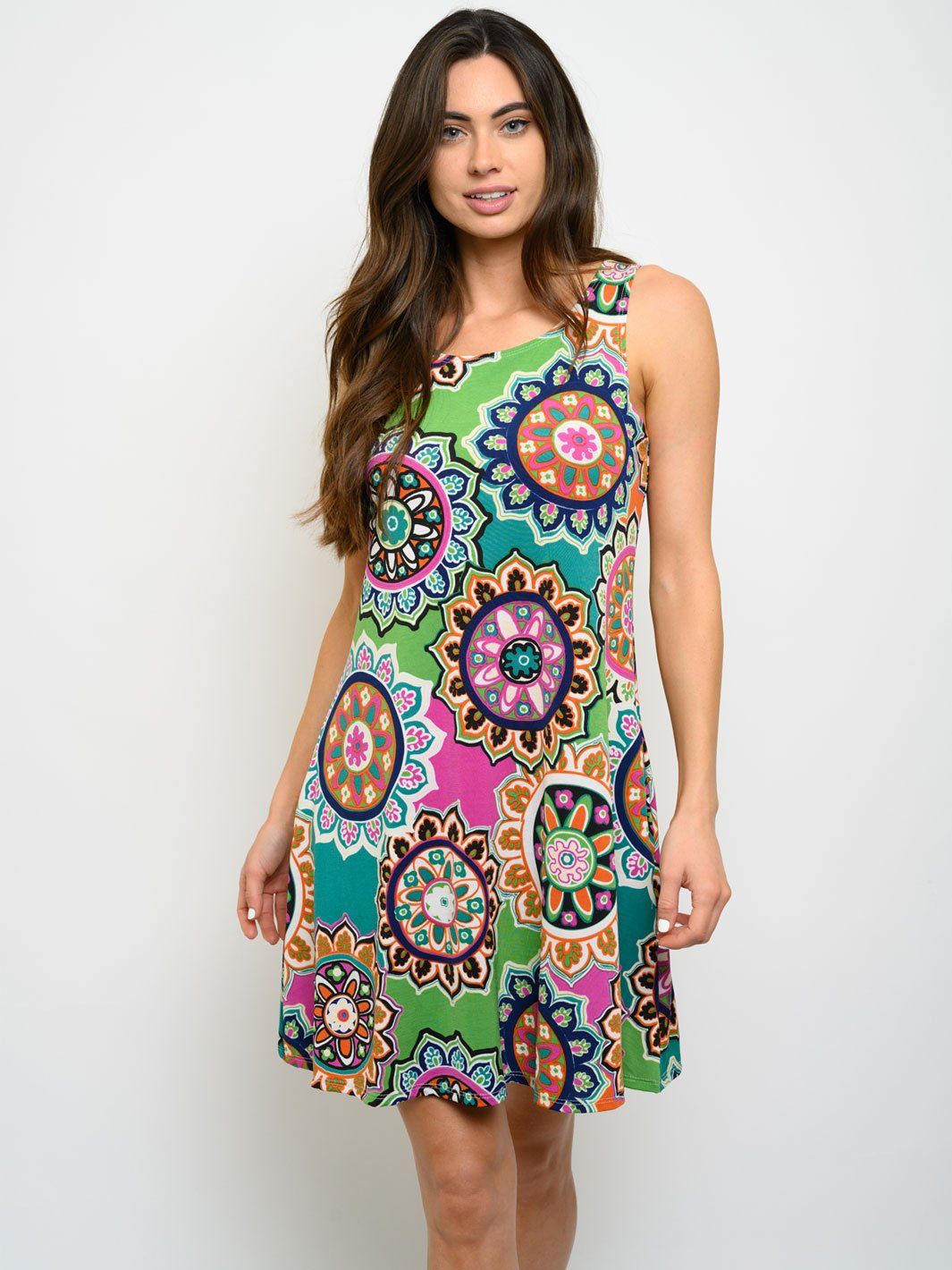 WOMEN'S SLEEVELESS MULTI PRINT MINI DRESS