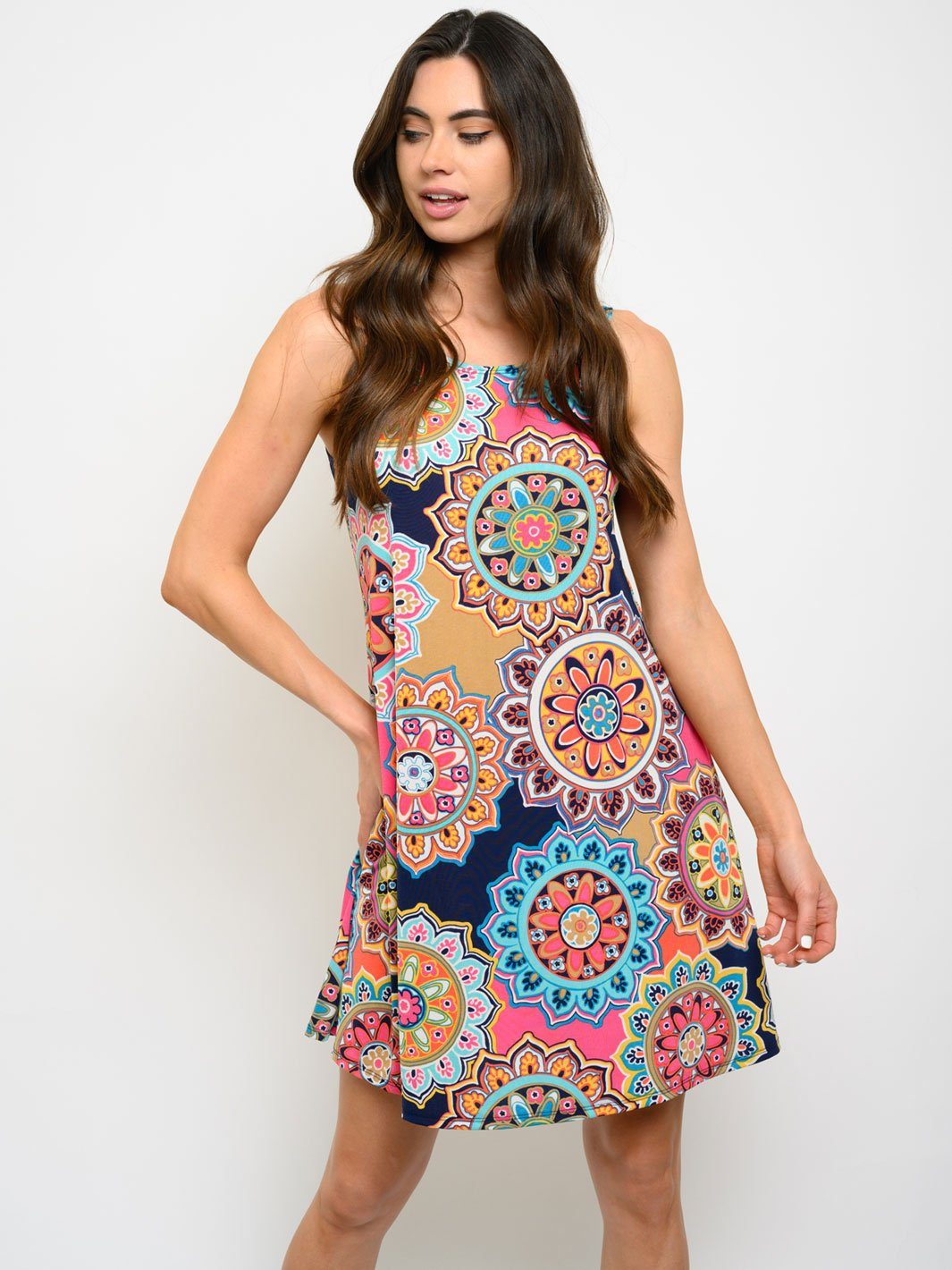 WOMEN'S SLEEVELESS MULTI PRINT MINI DRESS