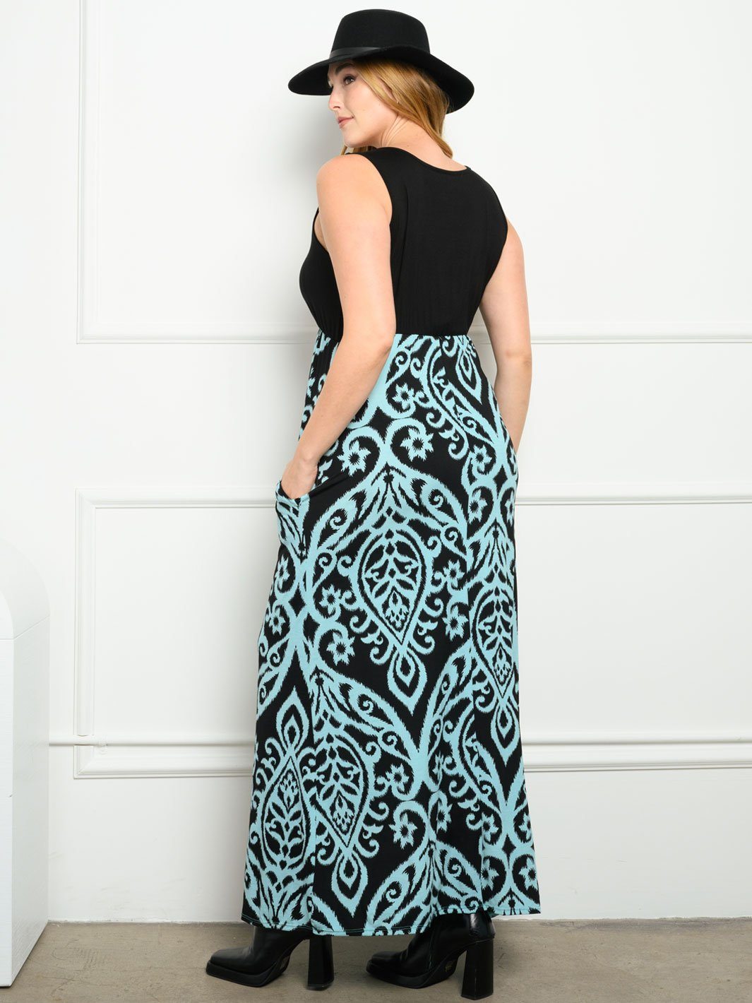 PLUS SIZE PRINT WITH POCKETS MAXI DRESS