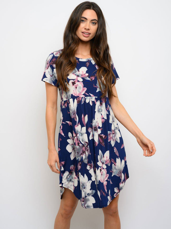 WOMEN'S FLORAL POCKETS TUNIC DRESS