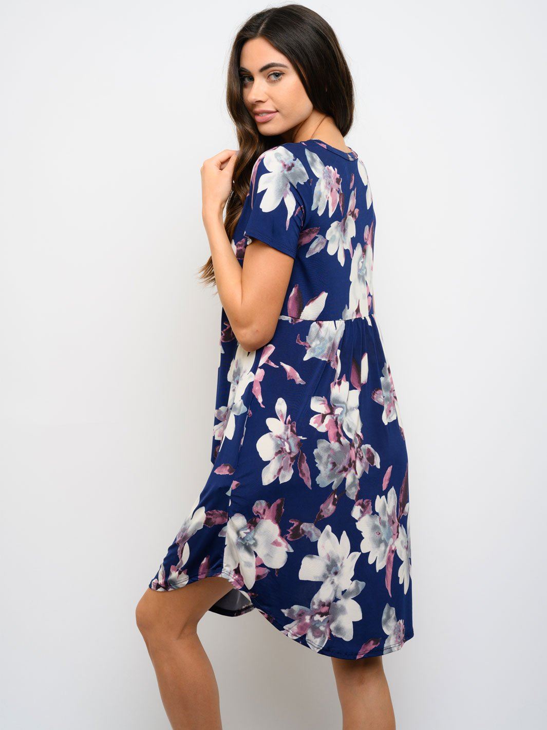 WOMEN'S FLORAL POCKETS TUNIC DRESS
