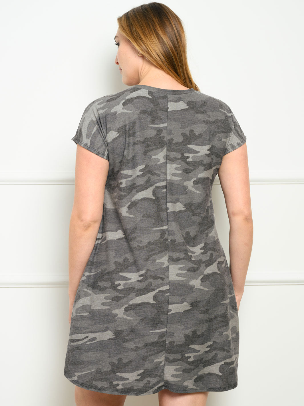 PLUS SIZE CAMO PRINT WITH POCKETS MINI DRESS