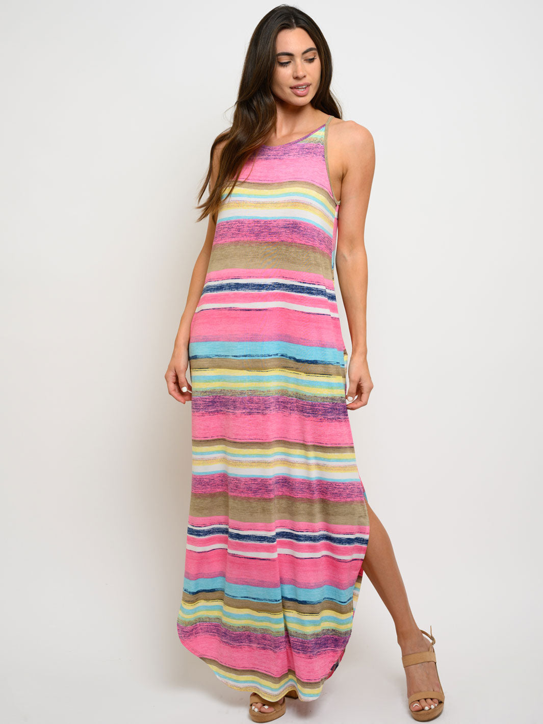 WOMEN'S SLEEVELESS MULTI COLOR MAXI DRESS