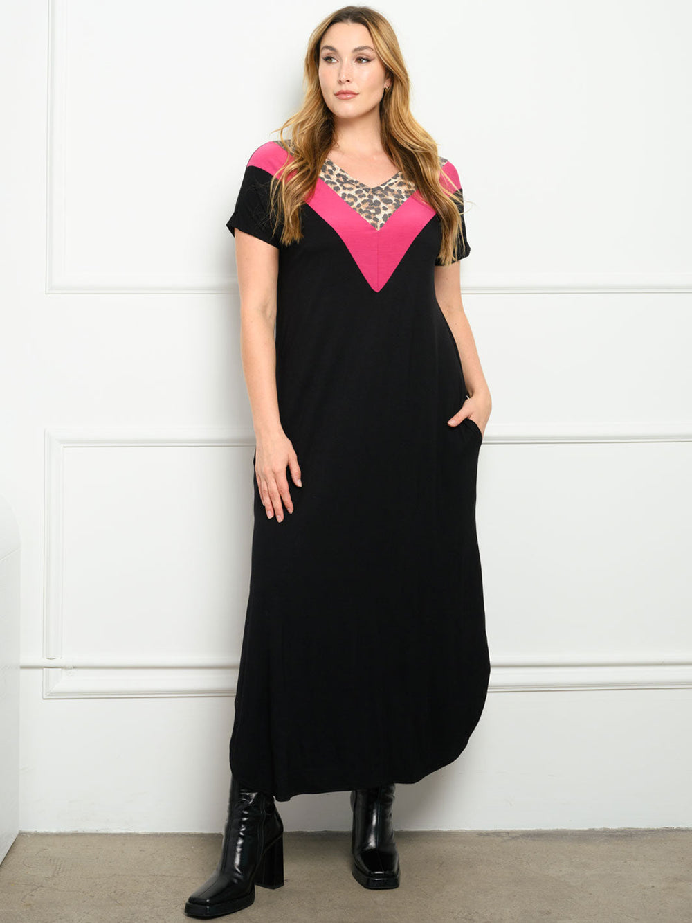 PLUS SIZE CHEVRON WITH POCKETS MAXI DRESS