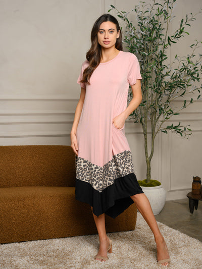 WOMEN'S COLOR BLOCK WITH POCKETS MIDI DRESS