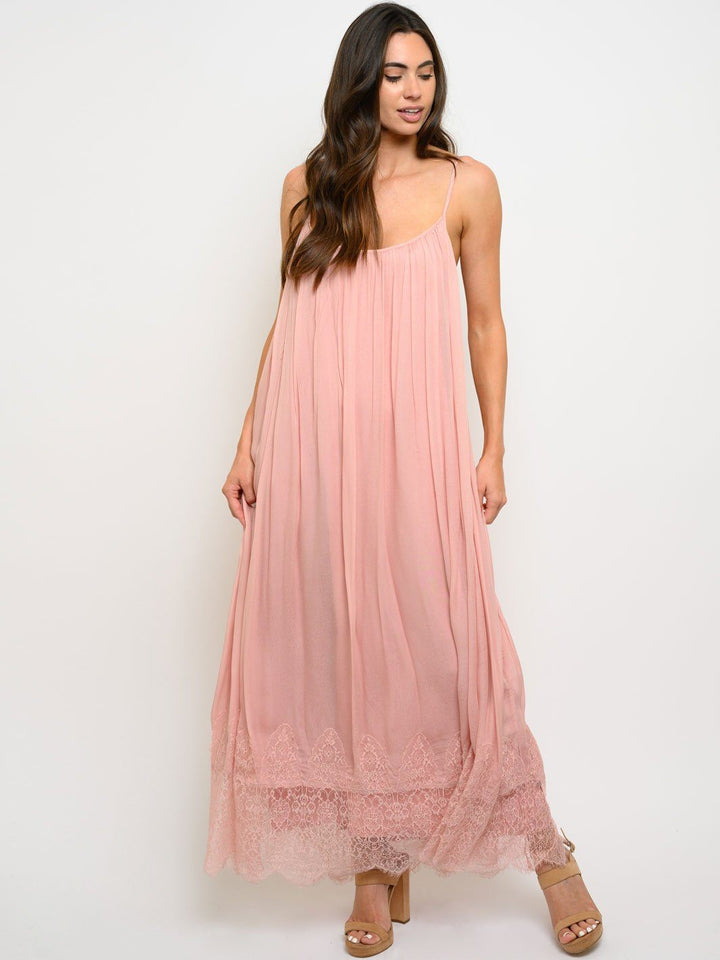 WOMEN'S LACE TRIM LOOSE FIT MAXI DRESS