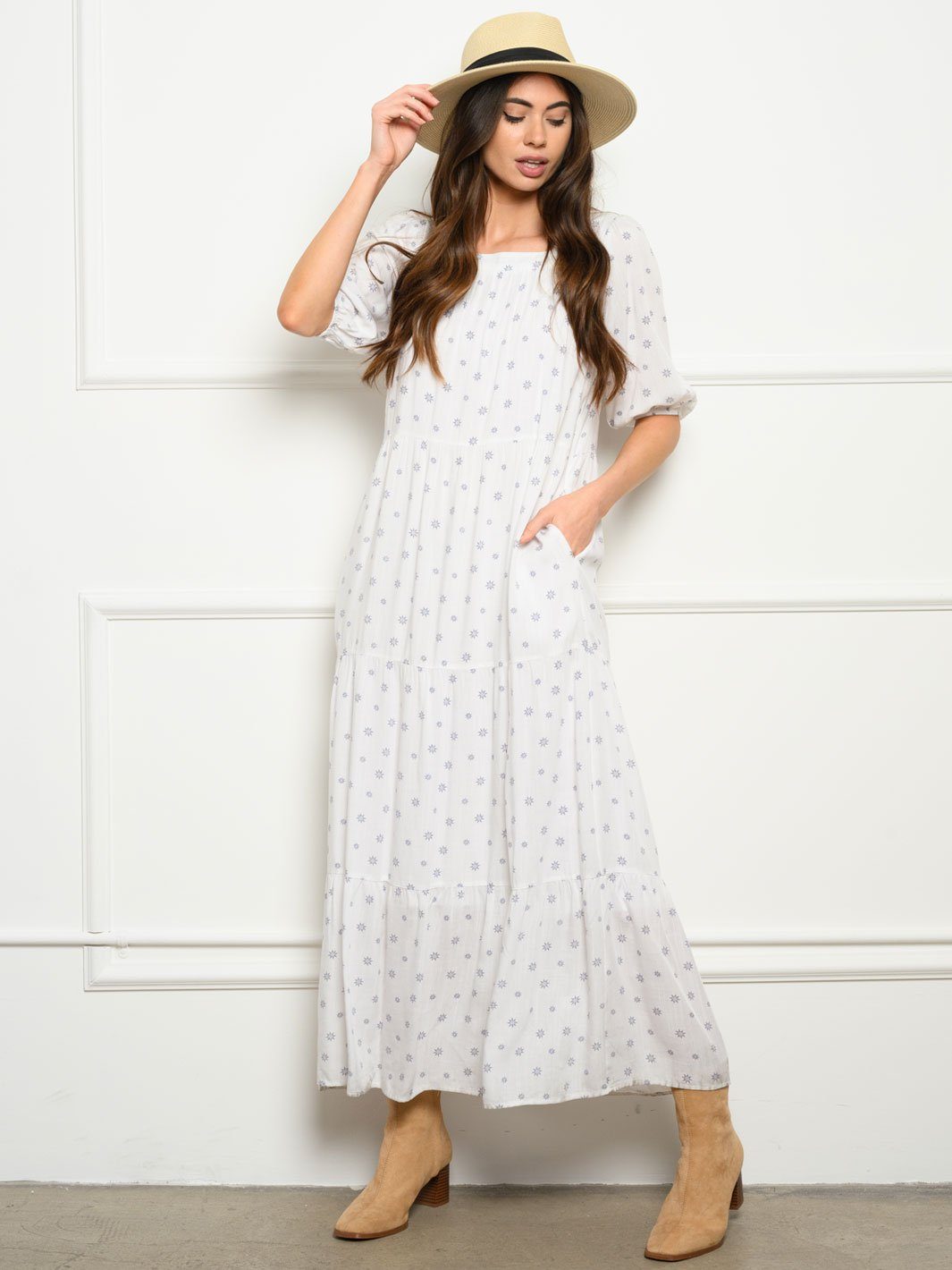 WOMEN'S SQUARE NECK POCKETS MAXI DRESS