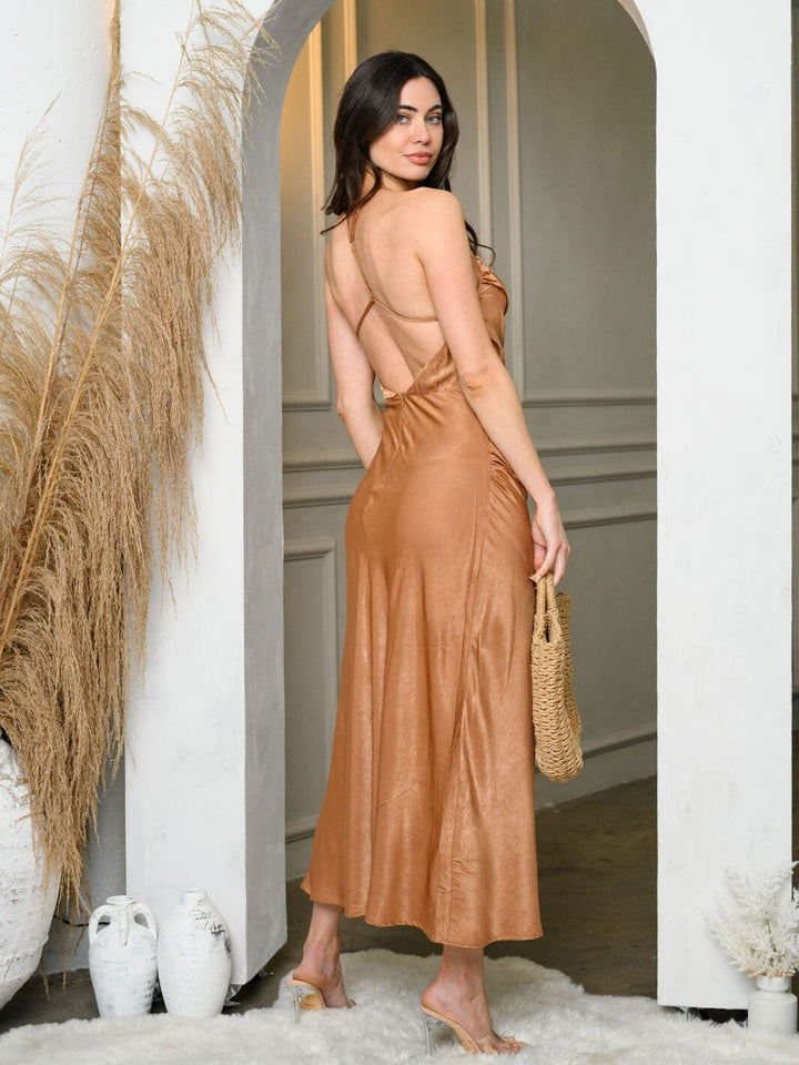 WOMEN'S SLEEVELESS HALTER NECK BACK CRISS CROSS MIDI DRESS