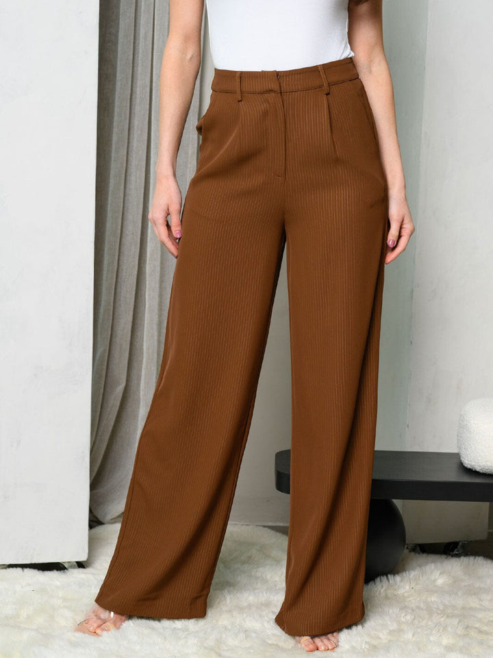 WOMEN'S PLEATED WIDE LEG BUTTON CLOSURE PANTS