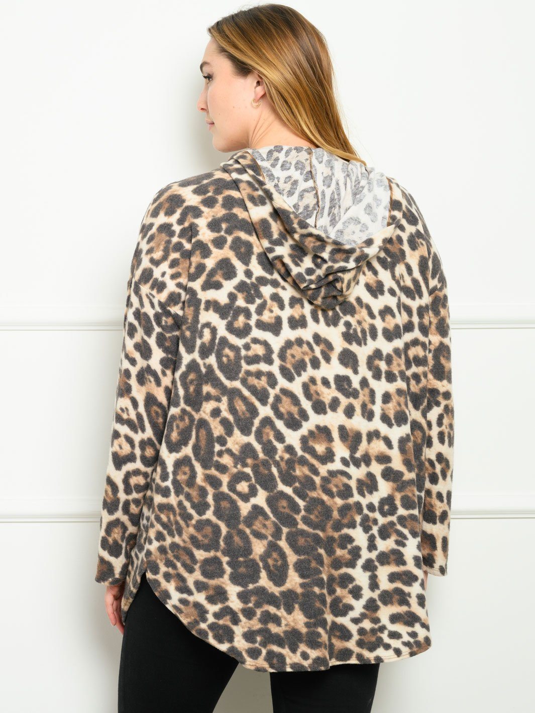 PLUS SIZE ANIMAL PRINT LONG SLEEVE HOODIE CARDIGAN