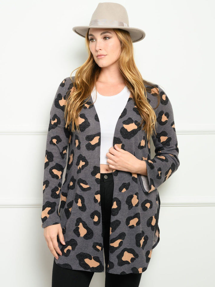 PLUS SIZE ANIMAL PRINT LONG SLEEVE CARDIGAN