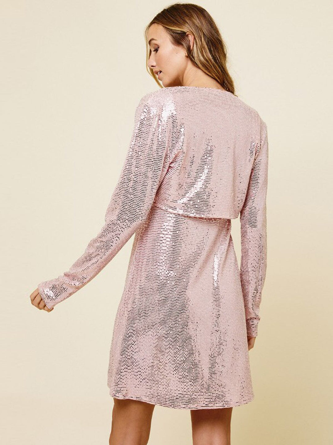 WOMEN'S LONG SLEEVE CARDIGAN & MINI DRESS SEQUINS 2PC. SET