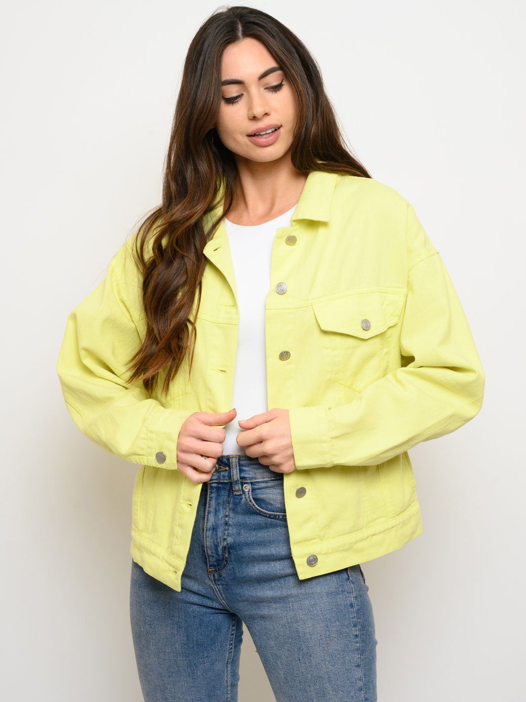 WOMEN'S BUTTON CLOSURE LONG SLEEVE DENIM JACKET