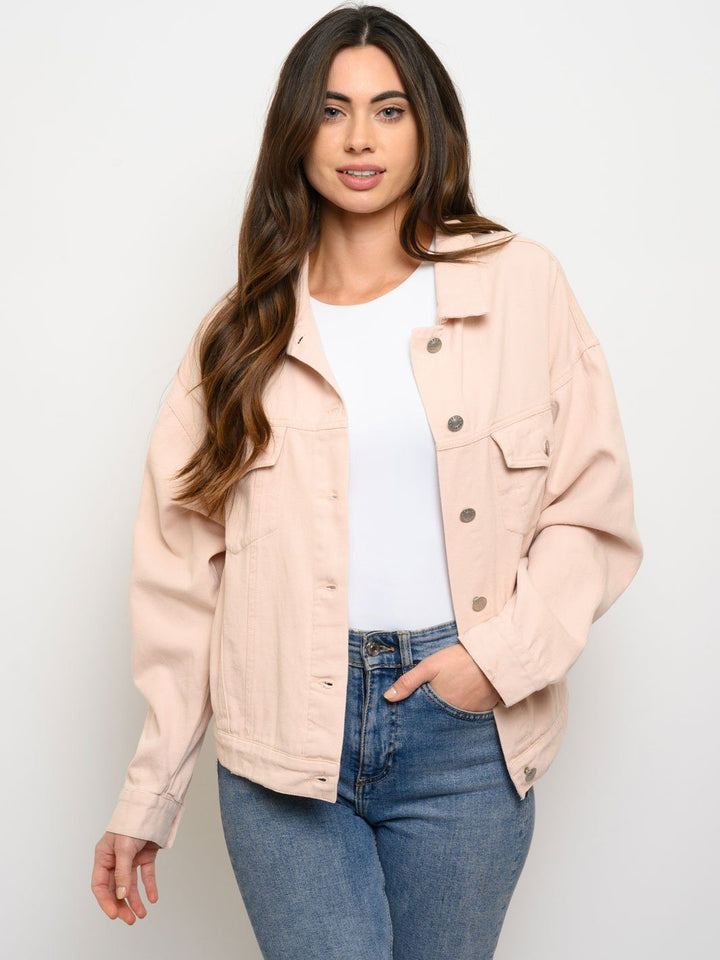 WOMEN'S BUTTON CLOSURE LONG SLEEVE DENIM JACKET