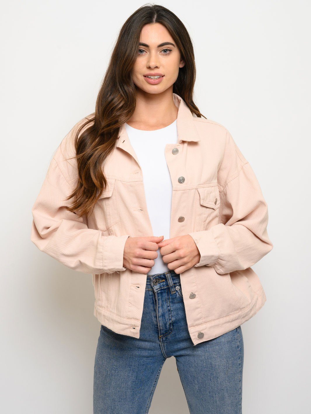 WOMEN'S BUTTON CLOSURE LONG SLEEVE DENIM JACKET