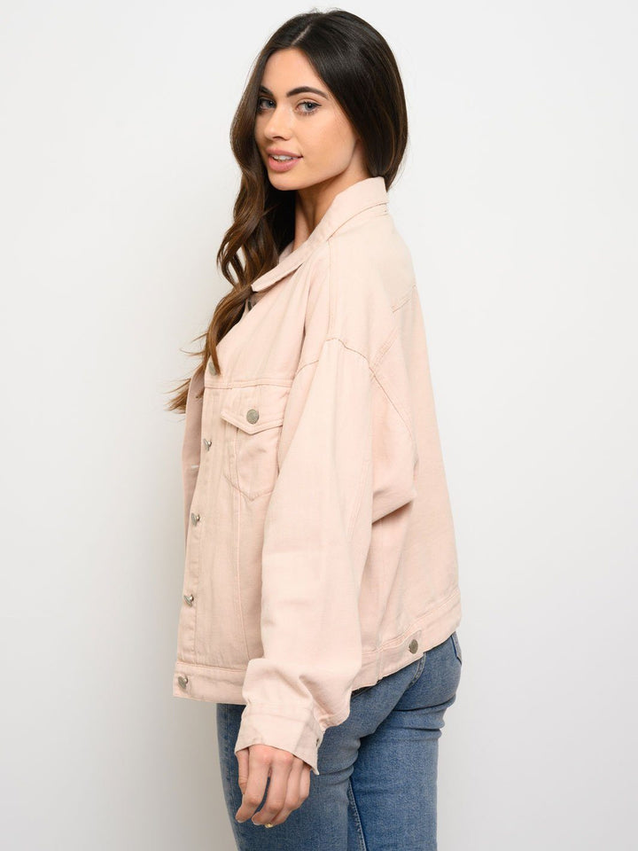 WOMEN'S BUTTON CLOSURE LONG SLEEVE DENIM JACKET