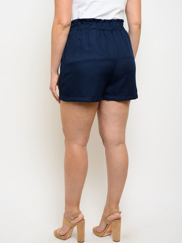 PLUS SIZE SELF TIE POCKETS SHORTS