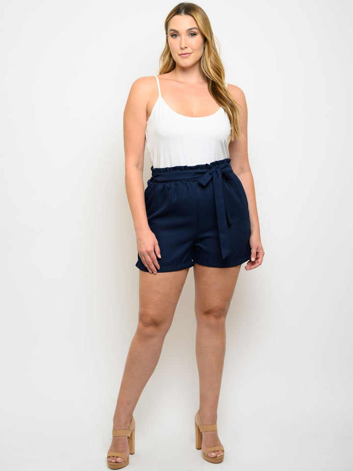 PLUS SIZE SELF TIE POCKETS SHORTS