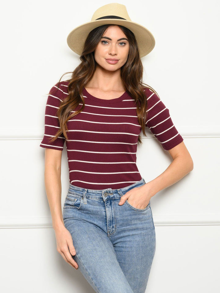 WOMEN'S SHORT SLEEVE STRIPES BODYSUIT