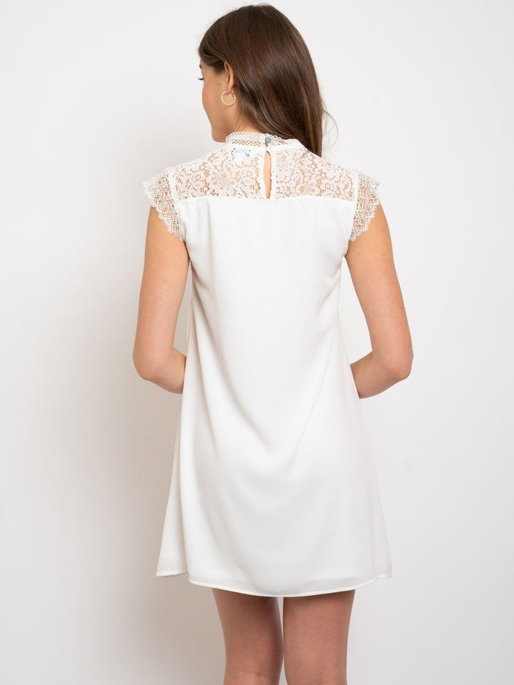 WOMEN'S SCALLOPED LACE SLEEVE FLARE SKIRT ROMPER