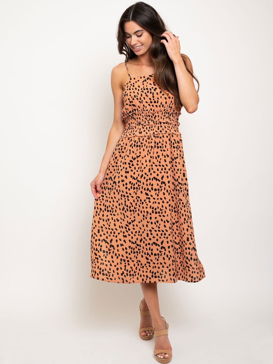 WOMEN'S DOUBLE SMOCKED WAISTBAND PRINTED DRESS