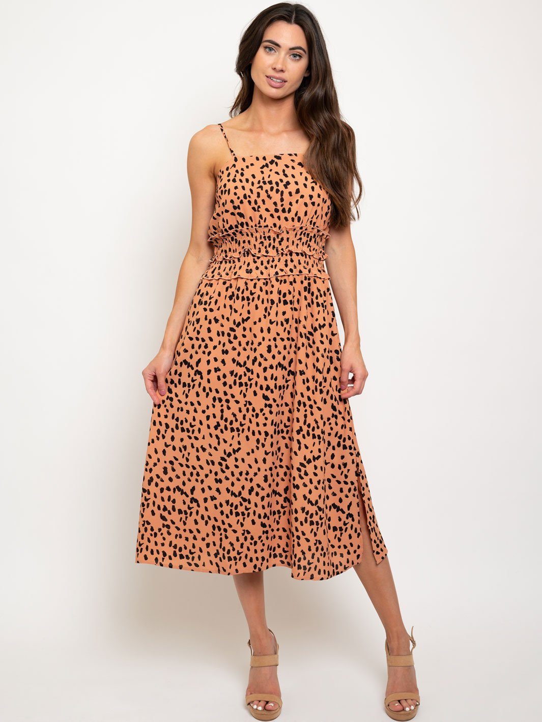 WOMEN'S DOUBLE SMOCKED WAISTBAND PRINTED DRESS