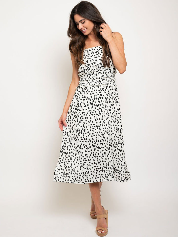 WOMEN'S DOUBLE SMOCKED WAISTBAND PRINTED DRESS