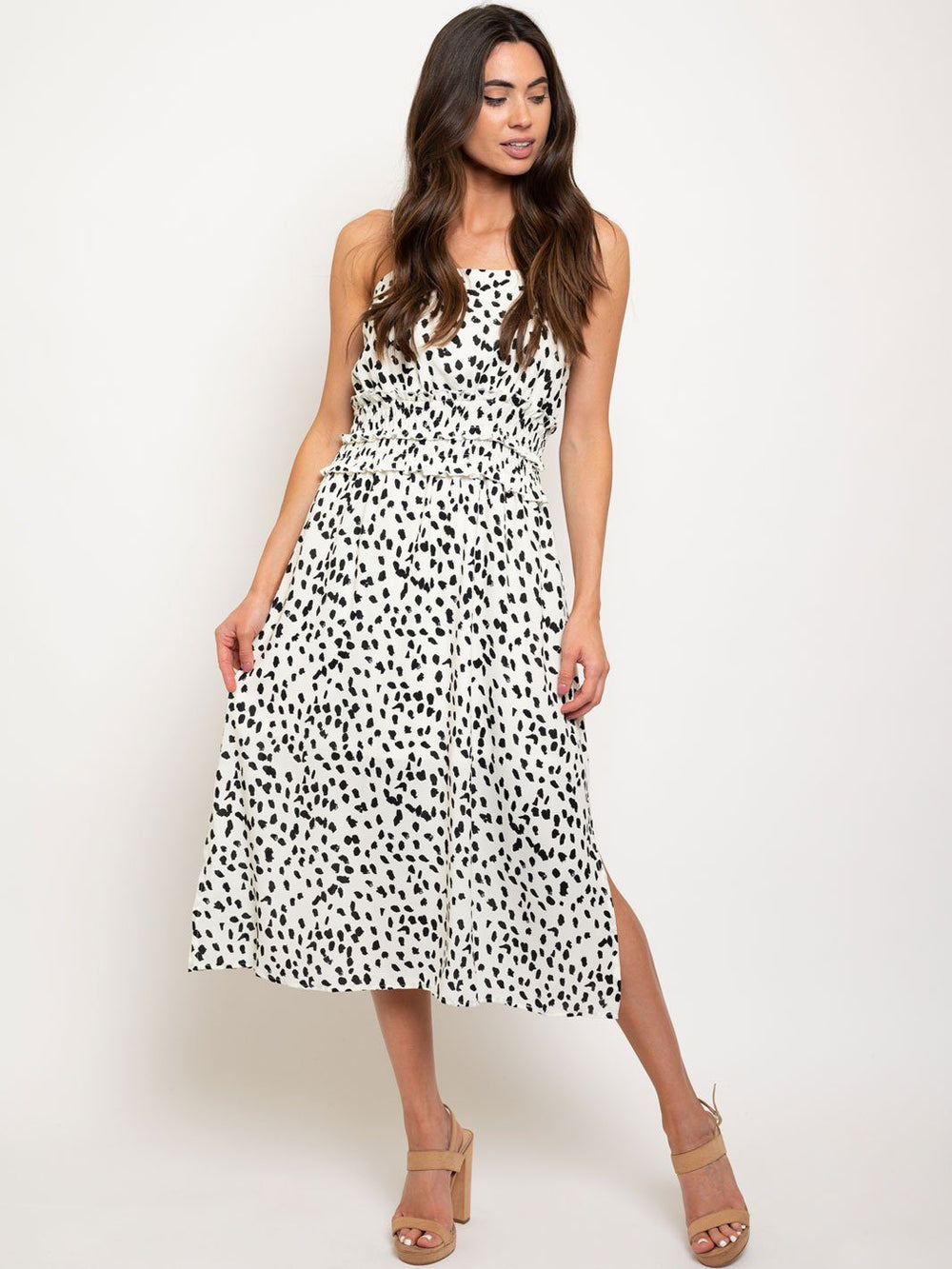 WOMEN'S DOUBLE SMOCKED WAISTBAND PRINTED DRESS