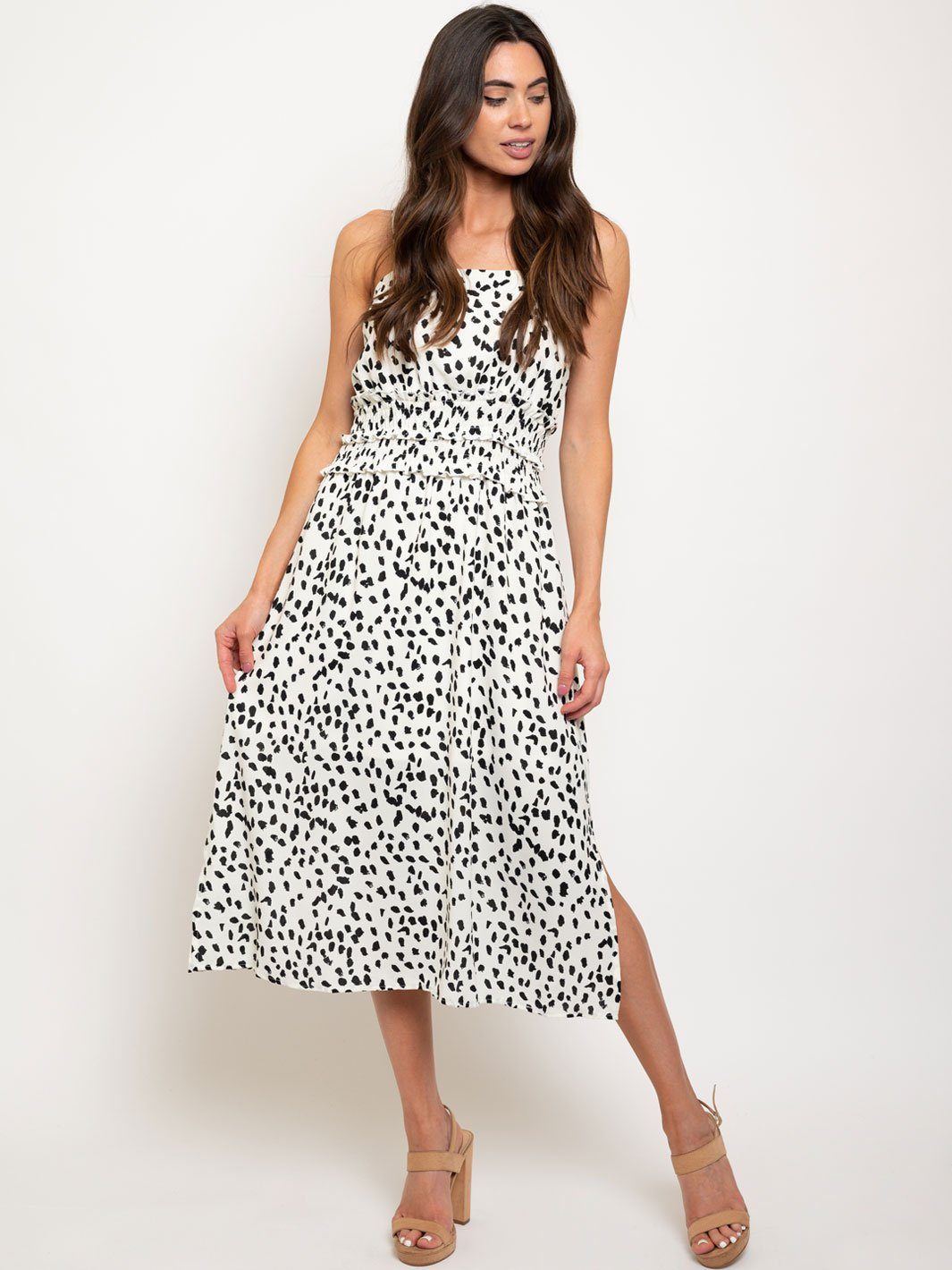 WOMEN'S DOUBLE SMOCKED WAISTBAND PRINTED DRESS