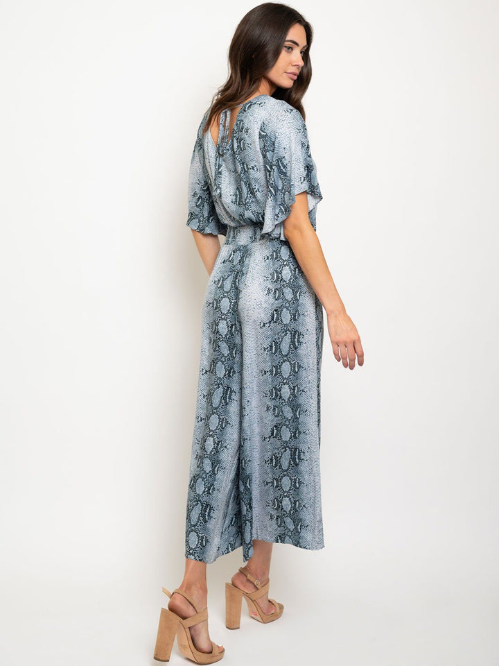 WOMEN'S HALF SLEEVE SNAKE PRINTED CULOTTE JUMPSUIT