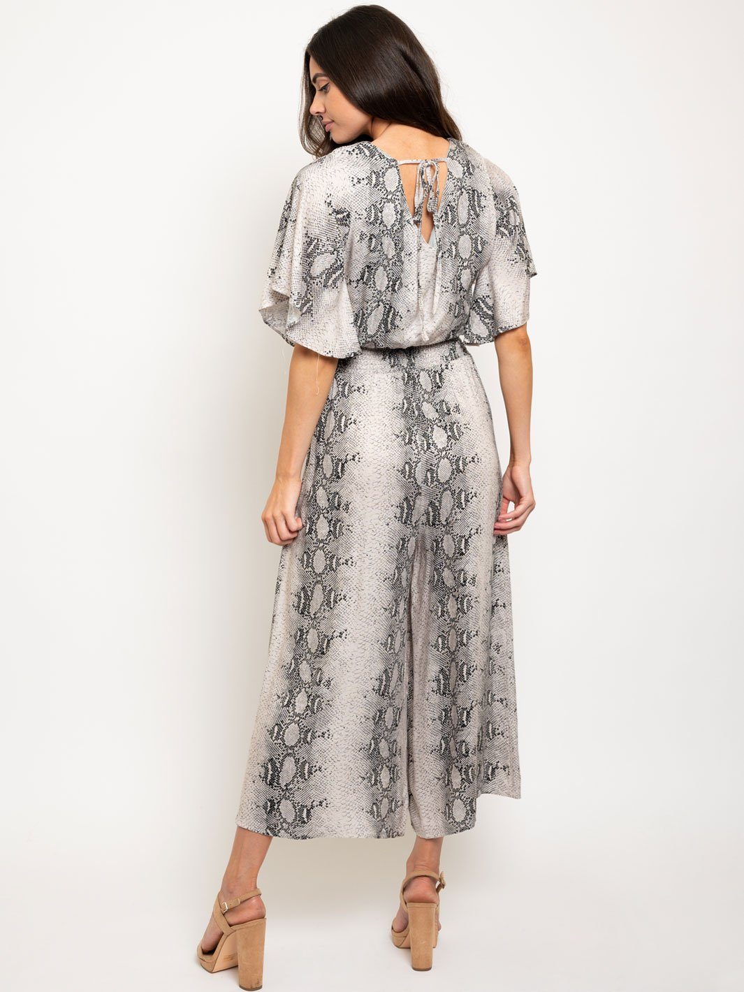 WOMEN'S HALF SLEEVE SNAKE PRINTED CULOTTE JUMPSUIT