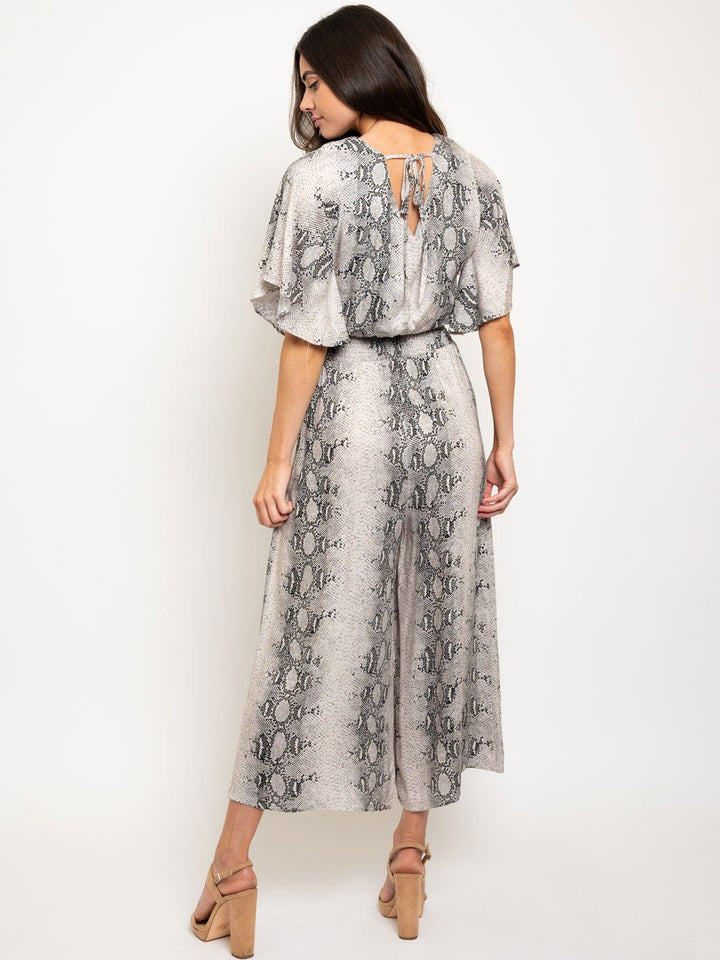 WOMEN'S HALF SLEEVE SNAKE PRINTED CULOTTE JUMPSUIT