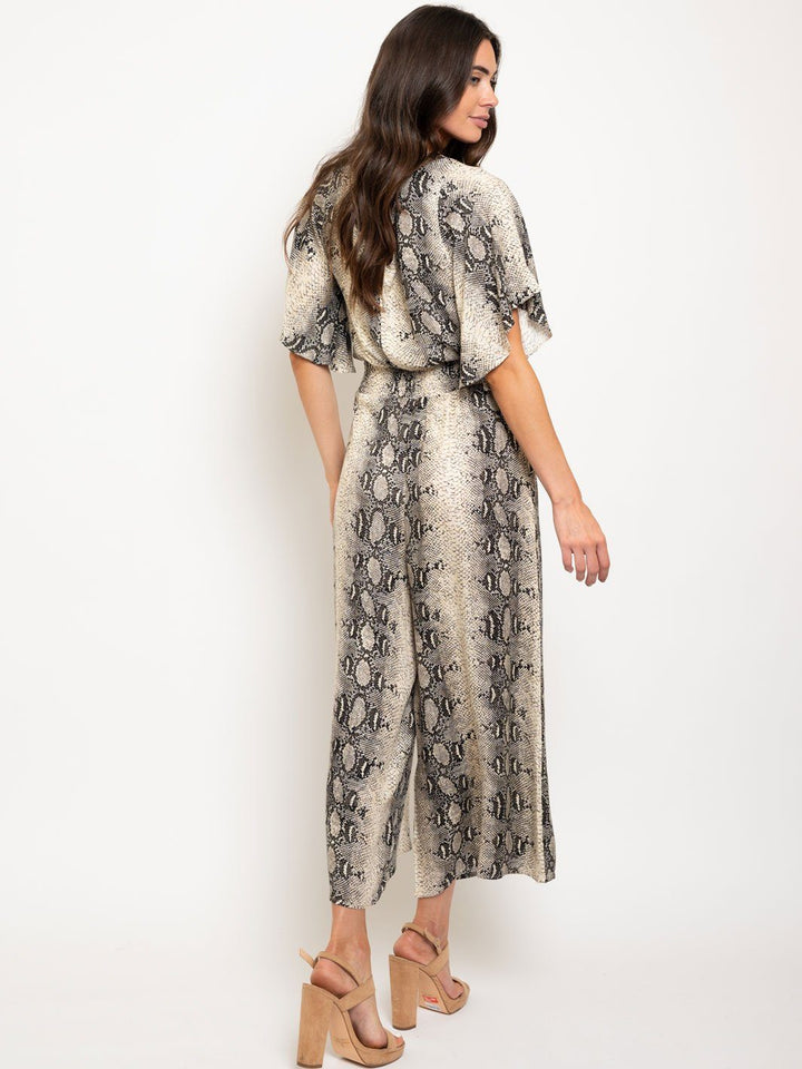 WOMEN'S HALF SLEEVE SNAKE PRINTED CULOTTE JUMPSUIT