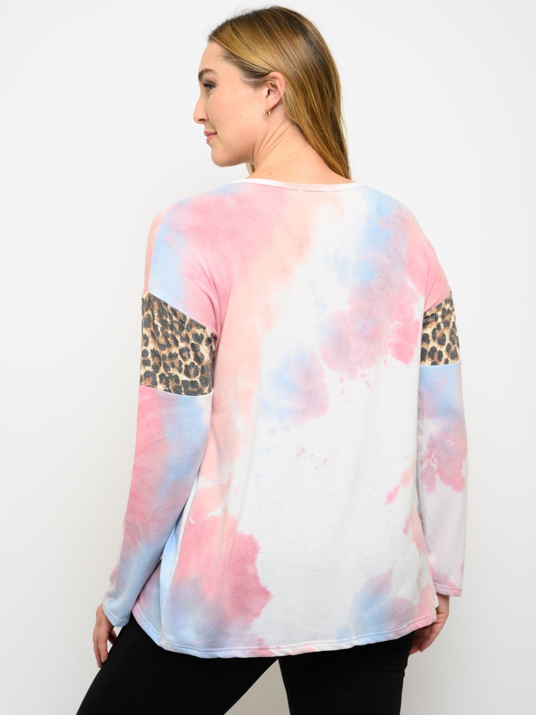 PLUS SIZE TIE DYE ANIMAL PRINT LONG SLEEVE TOP