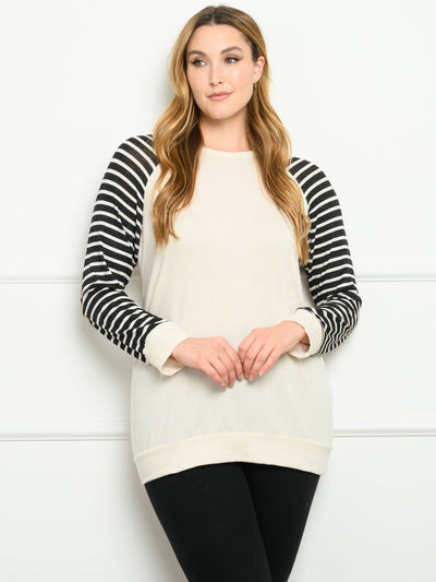 PLUS SIZE LONG SLEEVE STRIPES SOLID TOP