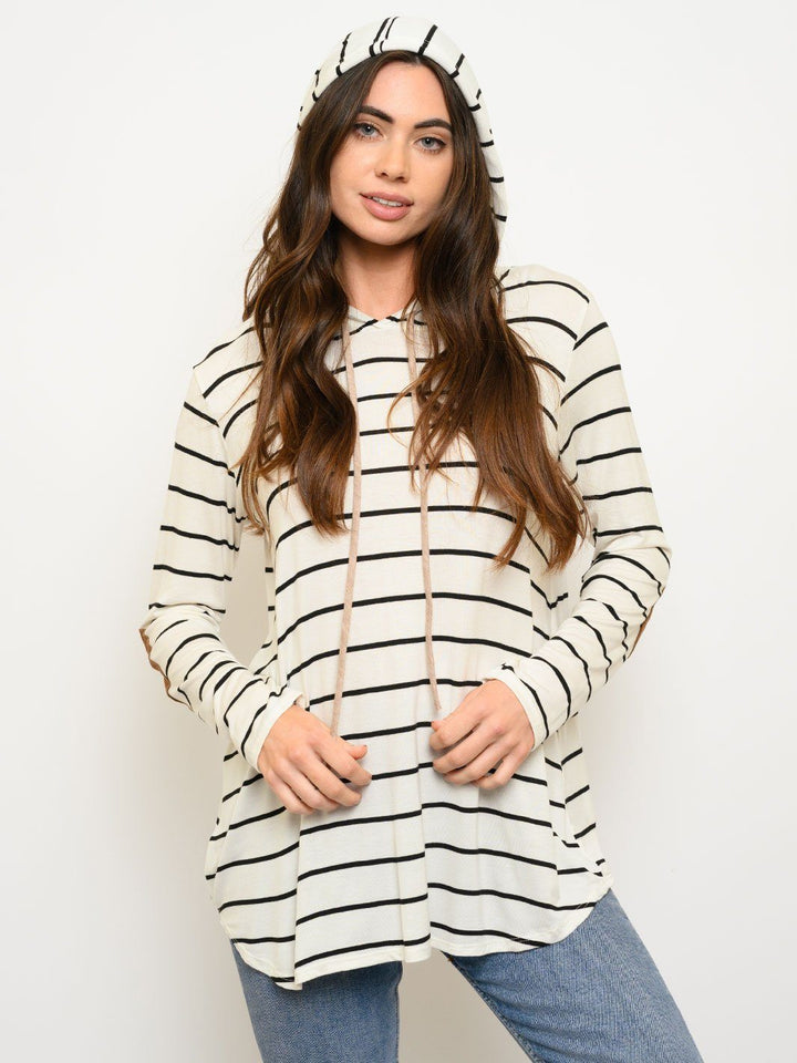 WOMEN'S STRIPES LONG SLEEVE HOODIE TOP