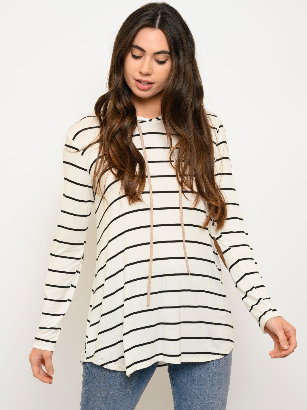 WOMEN'S STRIPES LONG SLEEVE HOODIE TOP