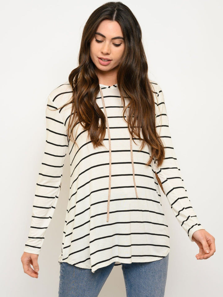 WOMEN'S STRIPES LONG SLEEVE HOODIE TOP
