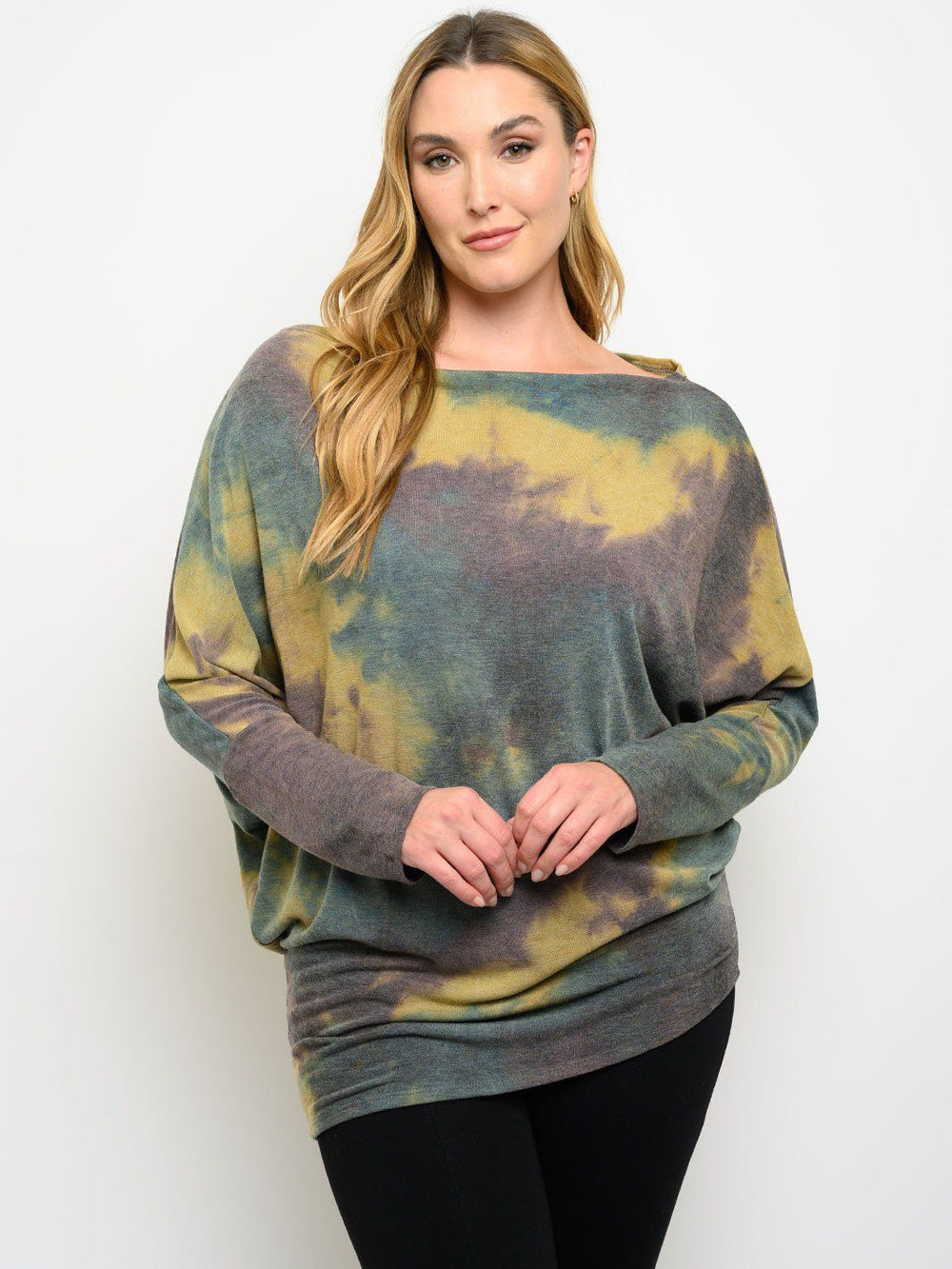 PLUS SIZE LONG SLEEVE TIE DYE PRINT TOP