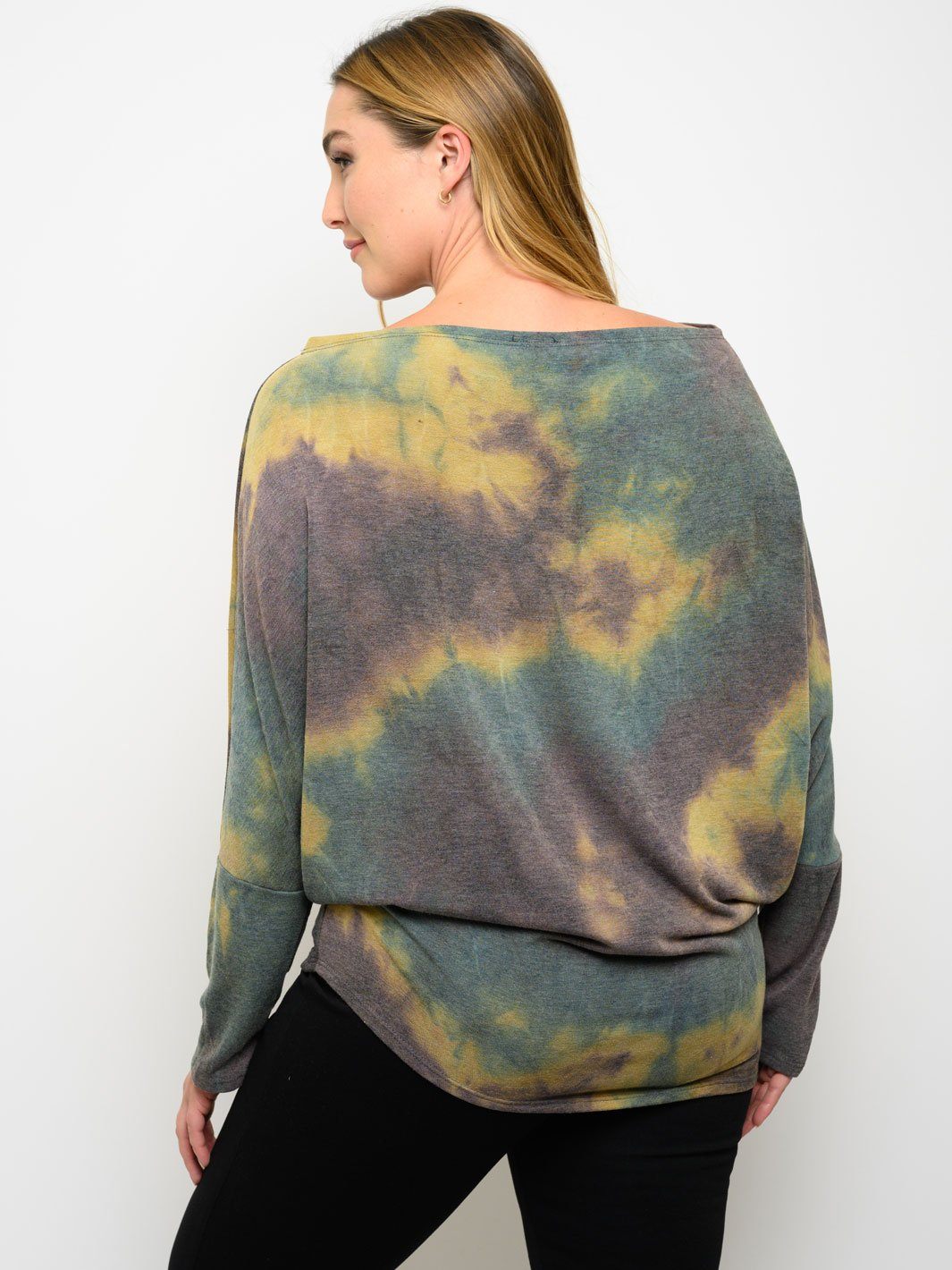 PLUS SIZE LONG SLEEVE TIE DYE PRINT TOP