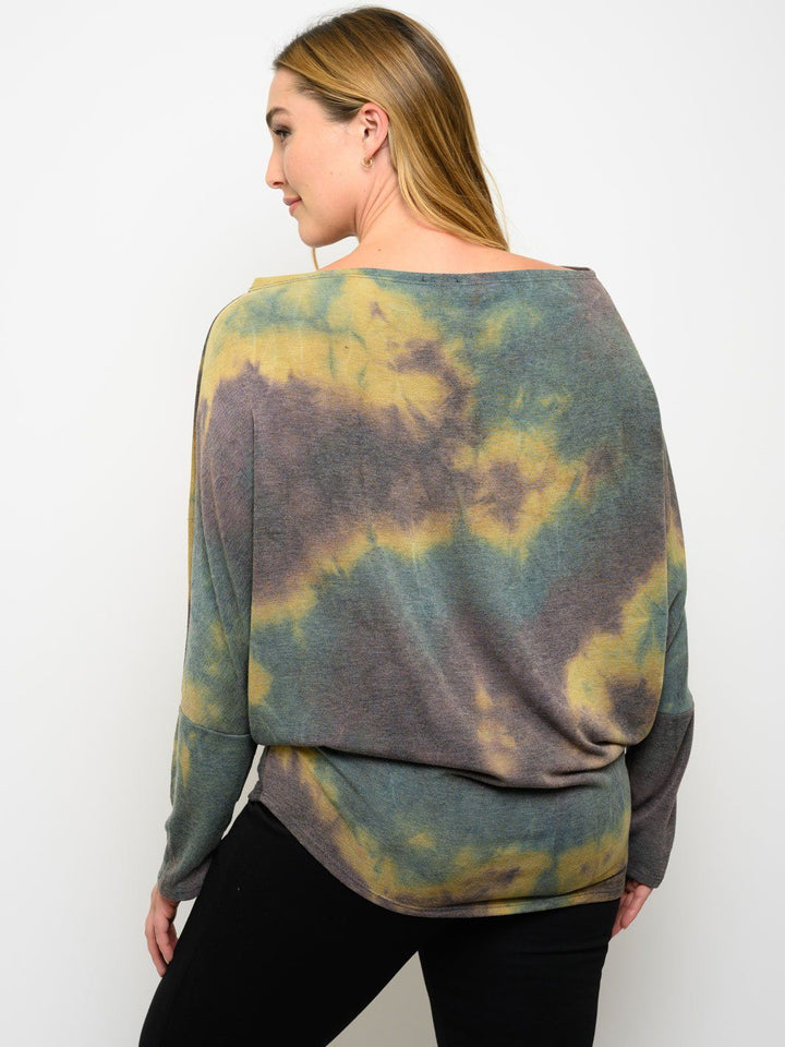 PLUS SIZE LONG SLEEVE TIE DYE PRINT TOP