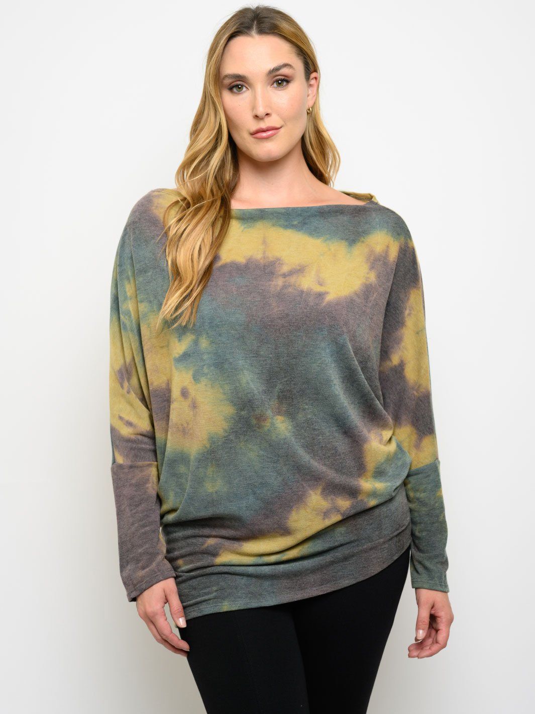 PLUS SIZE LONG SLEEVE TIE DYE PRINT TOP